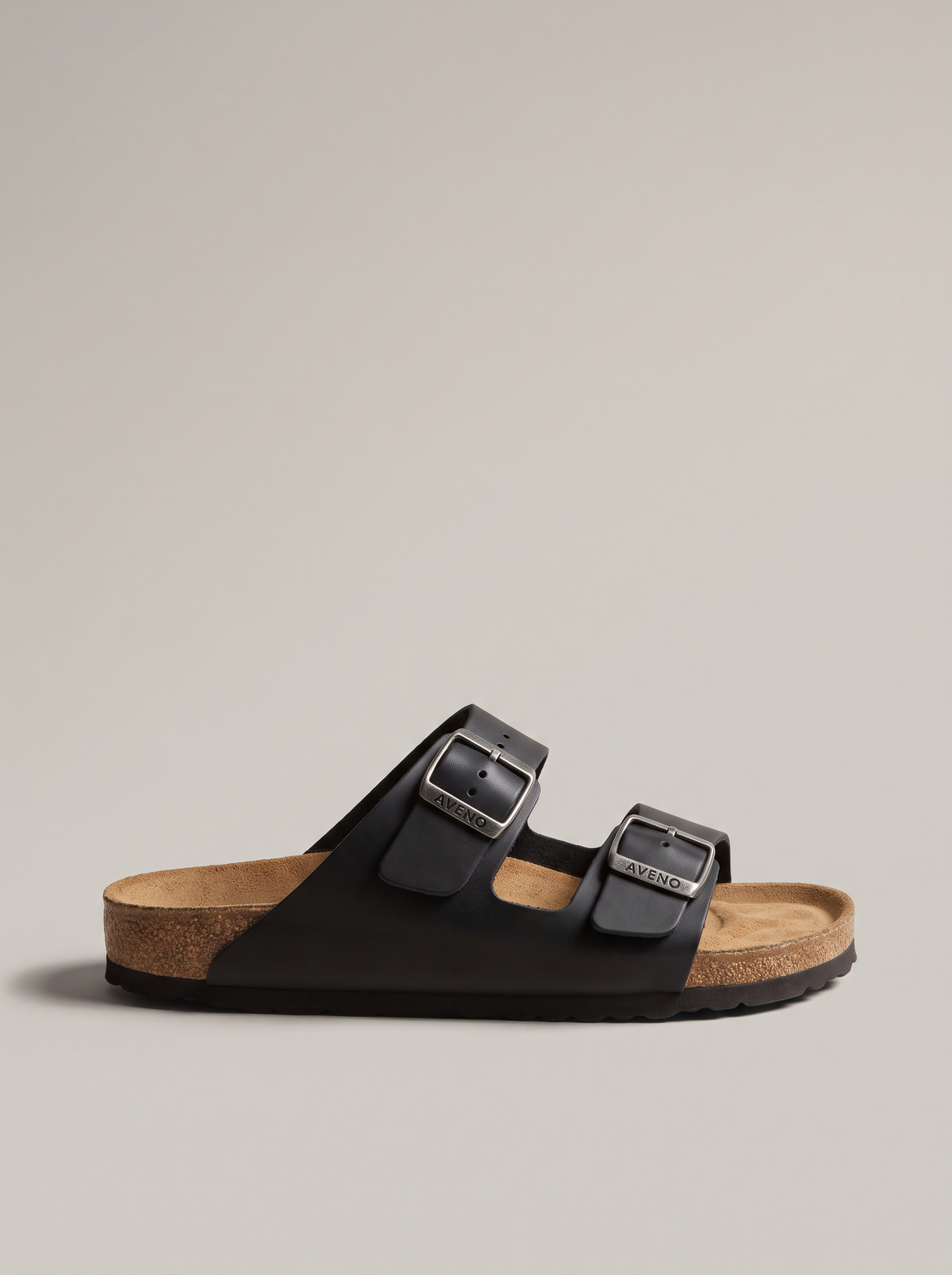 Aveno two-strap sandal in Black, side profile