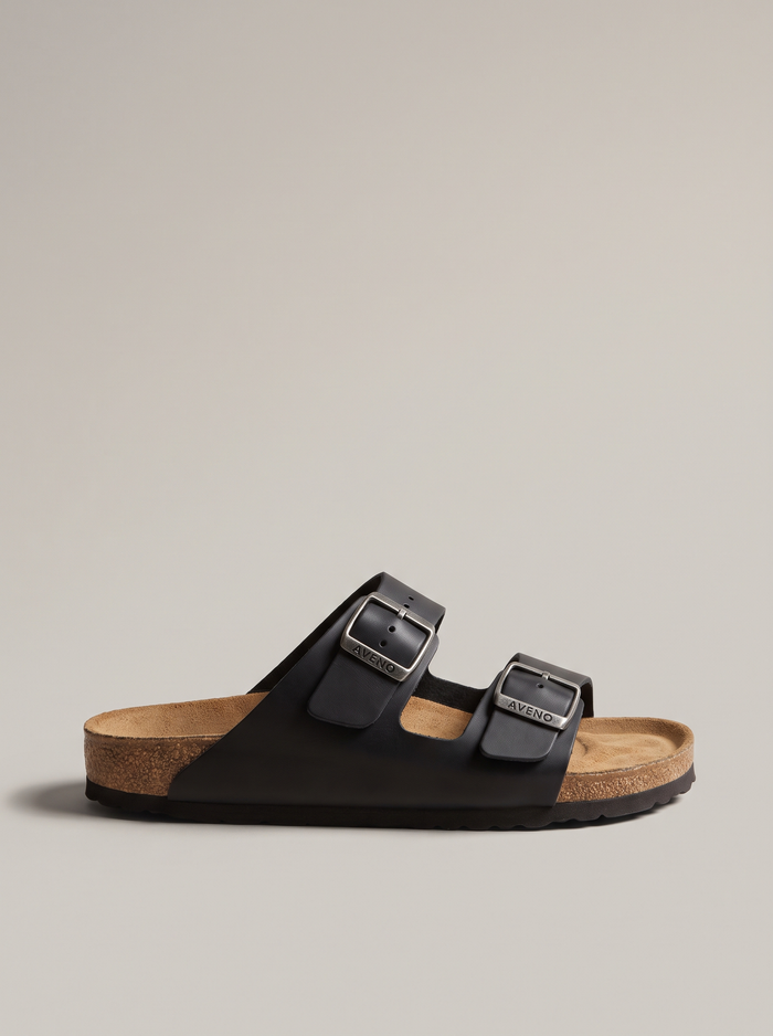 Aveno two-strap sandal in Black, side profile