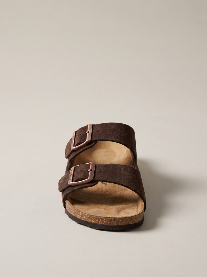 Aveno two-strap sandal in Mocha Suede, front view